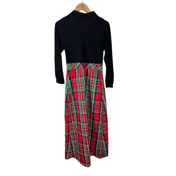 Vintage 60s 70s Maxi Dress Red Quilted Tartan Plaid Black Long Sleeve Christmas - Picture 12 of 12